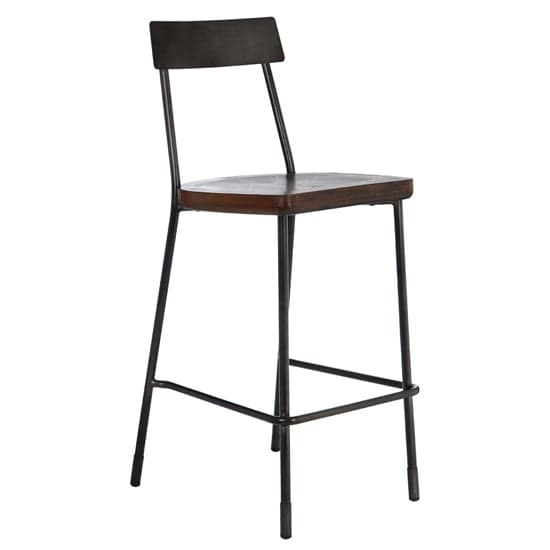Kekoun Walnut Wooden Bar Stools With Black Frame In A Pair_2